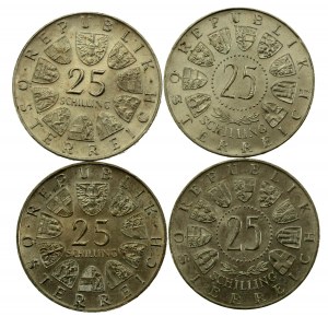 Austria, zestaw 25 szylingów 1958-1968, 4 szt. (613)