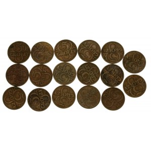 II Republic, 1939 set of 5 pennies, 17 pieces. (638)