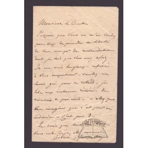 ZAMOYSKI Andrzej, Brief an Ludwik Jelski.