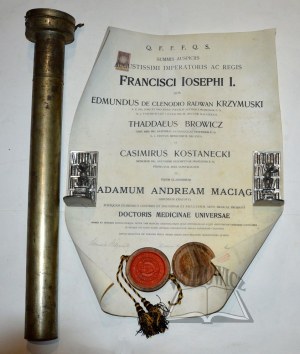 (DIPLOMA of the Doctor of Medicine of the Jagiellonian University to Adam Andrzej Maciag).