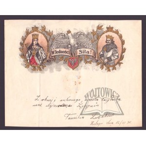 A patriotic TELEGRAM featuring Hedwig, Ladislaus Jagiello and the White Eagle.