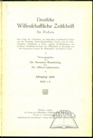 RAUSCHNING Hermann, Lattermann Alfred, Deutsche Wissenschafttliche Zeitschrift fur Polen.