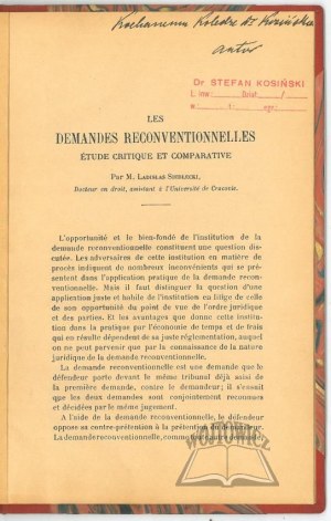 SIEDLECKI M. Ladislas, Les demandes reconventionnelles. (Autograf).