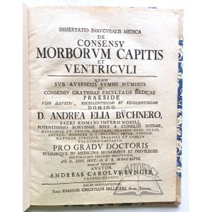 BÜNGER Andreas Carolus von Żagań, Dissertatio Inauguralis Medica de Consensu Morborum Capitis et Ventriculi.