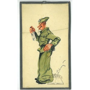 (Polský voják na karikatuře). (Voják pije alkohol).