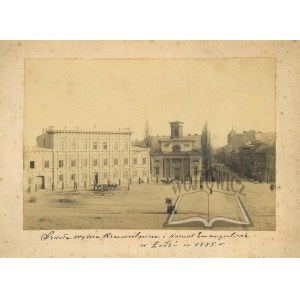 (ŁÓDŹ, remeselnícka škola a evanjelický kostol v Lodži v roku 1888)