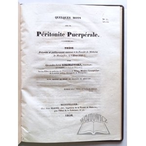 GOGOLEWSKI Alexandre-Leon, Quelques mots sur la Peritonite Puerperale.