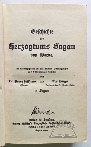 WORBS Johann Gottlob, Geschichte des Herzogtums Sagan.