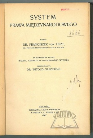 LISZT Francis Von, System of International Law.