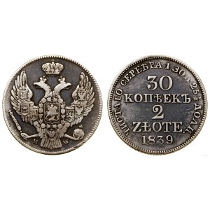 Poland, 30 kopecks = 2 zlotys, 1839 MW, Warsaw