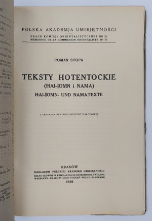 Roman Stopa, Teksty Hotentockie