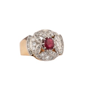 Ring with ruby and diamonds, 1940s-50s.