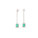 Jewelry set with emeralds and diamonds, 4-piece, contemporary