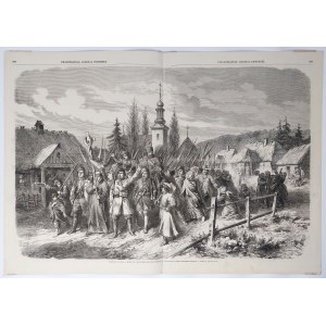 January Uprising, Exodus of volunteers from Grodno, woodcut 1863.