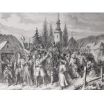 January Uprising, Exodus of volunteers from Grodno, woodcut 1863.