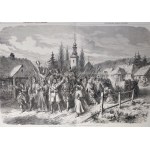 January Uprising, Exodus of volunteers from Grodno, woodcut 1863.