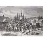 Lednové povstání, Exodus dobrovolníků z Grodna, dřevoryt 1863.