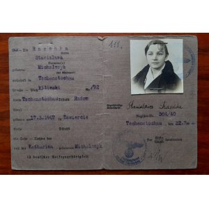 Kennkarte GG vydané v Częstochowej na meno Stanisława Raschka, narodená v Zawiercie