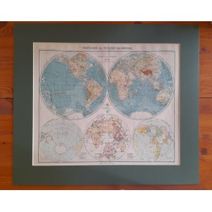 MAPA ŚWIATA, 1905, Stielers Handatlas - pierwsza edycja wydana na cylindrycznych maszynach drukarskich