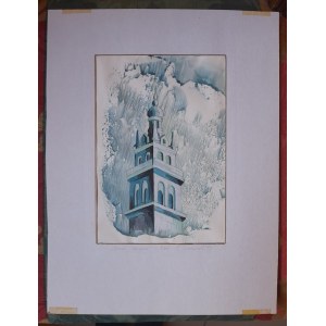 A. Gerasimov, Korniakt Tower in Lviv (gouache), Ukraine