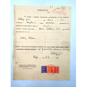 Žádost o osvobození od vojenské povinnosti - Polský konzulát v Jeruzalémě 1938