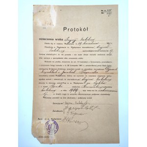 Protokol o určení věku - Magistrát města Miedzyrzec - 1927