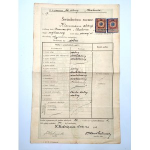 Annual certificate - St. Anne's Gymnasium Krakow 1918