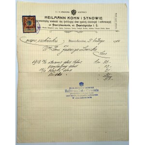 Rachunek - C.k. Nadworni Dostawcy Heilmann Koh i Synowie - Dom Konfekcyjny - Stanisławów 1914