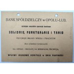 Reklamní karta - Družstevní banka v Opolí - člen Svazu židovských družstev v Polsku