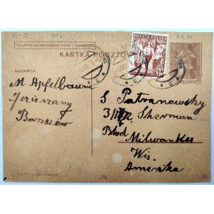 Postkarte nach Milwaukee - jiddischer Brief 8/8 1939 [Jezierzany].
