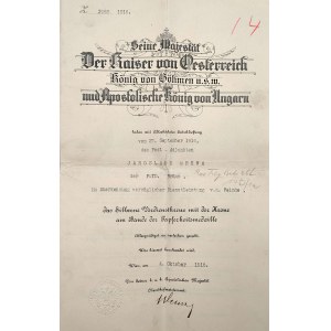 Dyplom nadania Srebrnego Krzyża Zasługi - Wiedeń 1916 rok