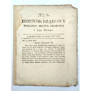 Wolne Miasto Kraków - Dziennik Rządkowy nr 4 - Kraków 1823 rok