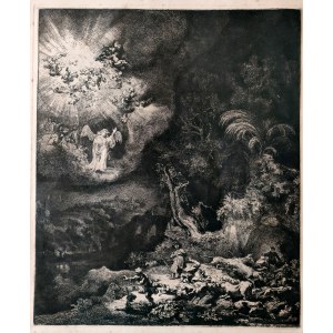 Rembrandt van Rijn - The Angel Appearing to the Shepherds - akwaforta / sucha igła