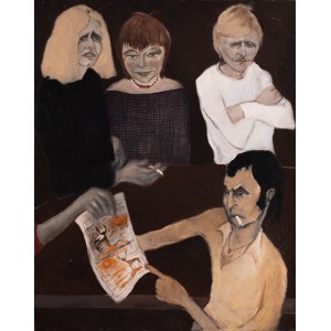 Unbekannter Maler, 20. Jahrhundert, Hirsch [an einem Tisch], l. 1980er Jahre. (?)