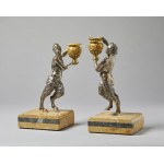 FRENCH FOUNDRY XVIII-XIX CENTURY, Couple of candelabra with satyrs