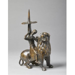 NORTHERN EUROPE MANUFACTURE, Candelabra with Samson and the lion. From a XIII century's design.