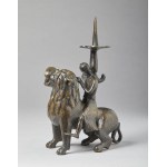 NORTHERN EUROPE MANUFACTURE, Candelabra with Samson and the lion. From a XIII century's design.