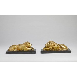BRONZE ARTIST ACTIVE IN THE EARLY XIX CENTURY, Pair with lion and lioness