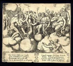 Agostino Veneziano (1509-1536) e Maestro del Dado (working in Rome, - 1560), The tale of Cupid and Psyche: Venus and Cupid in front of the other Gods