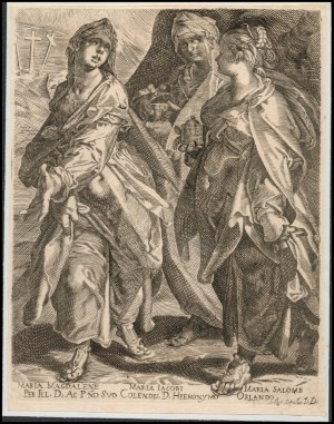 Anonymous 17th century engraver after Bartholomeus Spranger (1546-1611), The Three Marys at the Tomb