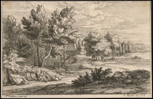 Adriaen Fransz Boudewijns (1644-1719), Landscape with two figures