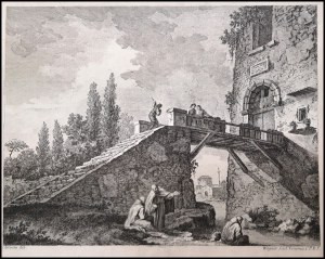Joseph Wagner (1706-1780) after Charles-Louis Clérisseau (1721-1820), Landscape with bridge and friars, 1760 c.