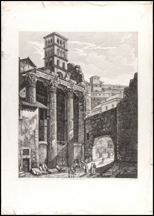 Luigi Rossini (1790-1857), Avanzi del Tempio di Marte vendicatore dal volgo Arco de' Pantani, 1820
