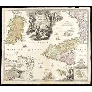 Johann Baptist Homann (1664-1724), Regnorum Siciliae et Sardiniae nec non Melitae seu Maltae Insula cum adjectis Italiae et Africae Litoribus Nova Tabula