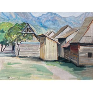 Rafał MALCZEWSKI (1892-1965), Rural buildings against the background of the mountains
