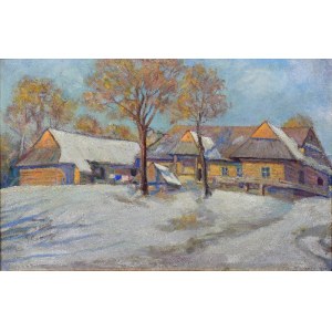 Kazimierz PUCHAŁA (1895-1986), Pejzaż zimowy z chatami, 1921