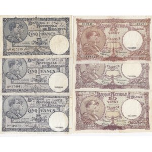 Belgium 5 & 20 Francs 1922-48 (6)