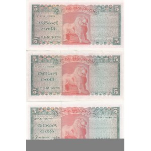 Ceylon 5 Rupees 1965,67,74 (3)
