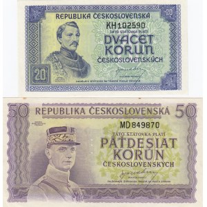 Czehoslovakia 20 & 50 Korun 1945 specimens (2)