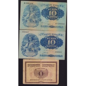 Estonia 10 krooni 1928, 1937 & 1 mark 1919 (3)